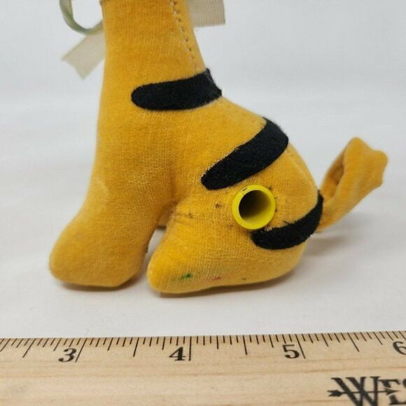 VINTAGE MADE IN JAPAN PLUSH PRIZE TIGER CAT PIG TAIL ANIMAL TOY DOLL FELT EYES - Picture 5 of 7